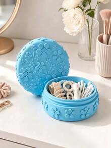 1pc Embossed Cherry Blossom Makeup Pad Storage Box With Lid, Dust-Proof Makeup Storage Jar, Moisture-Proof, Suitable For Makeup Pad, Makeup Sponges, Powder Puffs, Rings, Earrings, Necklaces And Other Small Items, Girly Style Makeup Storage Box - Multicolor - View 6
