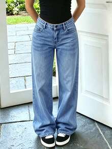 Tween Girl's (Big) Denim Jeans, Retro Vintage Washed Versatile Wide Leg H Outdoor Jeans - Light Wash - View 3