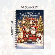 A5 Notebook Featuring A Holiday Design With Santa Claus And Reindeer, Designed With Reindeer Red Vintage Truck Winter, 25 Sheets (50 Pages) Perfect For Holiday Gifts, Notes, And Guides, Adorned With A Charming Snowy Village Motif - Rectangle - View 3