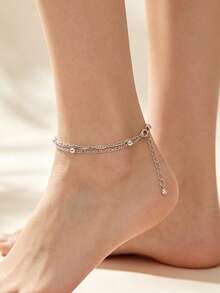 1pc European & American Cross-Border Hot-Selling Double Layer Fashion Minimalist Anklet, High-End Luxury Versatile Beach Style Foot Jewelry - Multicolor - View 1