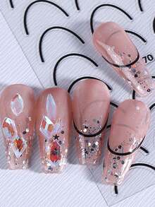 1件裝 極簡黑色新月形圖案貼紙，線條平滑細膩，風格統一一致，精緻百搭，自黏式，適用於各種表面的極簡裝飾 - 彩色 - 查看 2