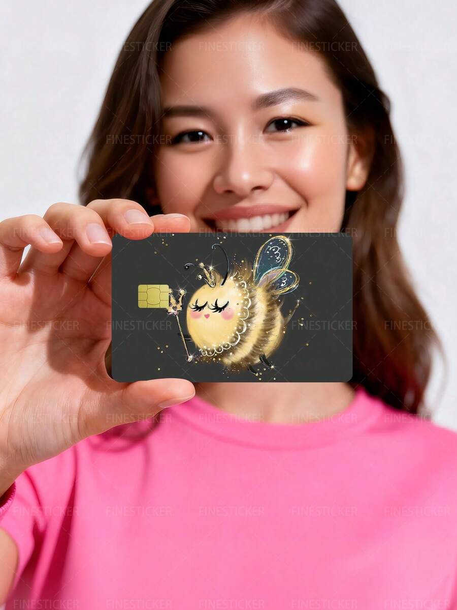 1pc Angel Bee Credit Card Sticker Privacy Protection Card Skin, Cute Holiday Gift PVC Material Anti-Fingerprint Anti-Scratch Wear-Resistant Card Cover, Suitable For Chip Cards, Bank Cards, Credit Cards, Transportation Cards, Student Campus Cards Personalized DIY - Multicolor - View 1