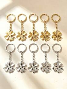 10pcs/20PCFour Leaf Clover Keychain, Good Luck Charm, Gold & Silver Tone Metal Pendant For Women, Bag, Purse, Backpack, Car Keys, Lucky Gift Accessory - Multicolor - View 3