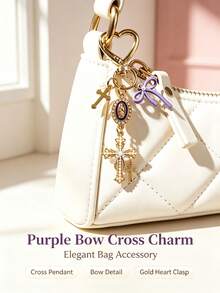 Exquisite Cross Keychain, Pearl Rhinestone Bow Bag Charm. Sweet And Cool Bag Decoration, Birthday And Holiday Gifts For Women Girls. - Multicolor - View 2