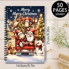 A5 Notebook Featuring A Holiday Design With Santa Claus And Reindeer, Designed With Reindeer Red Vintage Truck Winter, 25 Sheets (50 Pages) Perfect For Holiday Gifts, Notes, And Guides, Adorned With A Charming Snowy Village Motif - Rectangle - View 8