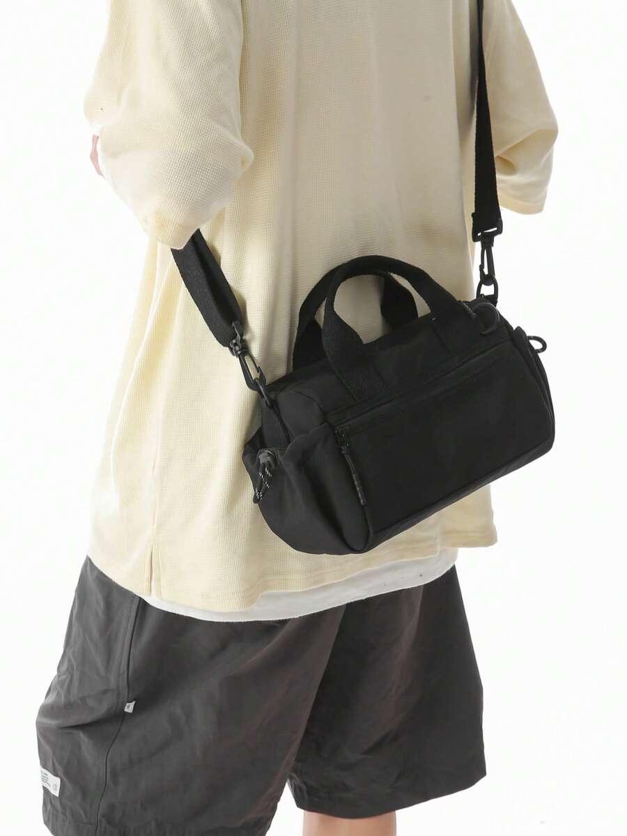 Men's Lightweight Nylon Cylinder Crossbody Bag, Handheld And Crossbody Dual-Use Small Bag With Multiple Zipper Pockets, Casual Commute, Sling, Travel