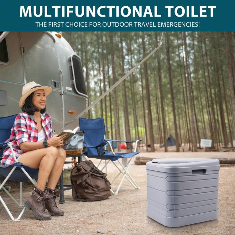 Crystals 24L Portable Folding Camping Toilet - Heavy Duty Foldable Commode For Outdoor & Emergency Use - Grey - View 3