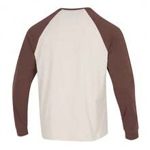 Skechers Unisex Raglan Long Sleeve T-Shirt Skin-Friendly Breathable Loose Color-Block Base Layer Top - White Brown - View 5