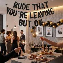 "You're Leaving Too Rudely But It's Okay" Banner, Colleague Farewell Decoration, Graduation/Retirement/Farewell/Send-Off Party Decor, Black Sequin - Multicolor - View 2