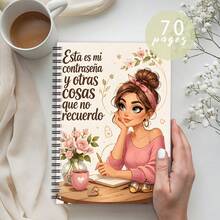 1PC A5 Spiral Binding Spanish Codebook, Cute Aesthetic Girl Illustration Cover Password Log Book, For Recording Website Login Account Info, Portable Password Storage Book, Suitable For Family And Daily Use - Multicolor - View 4