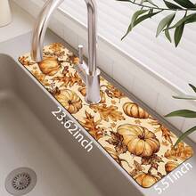 1pc Thanksgiving Pumpkin Pattern Design Rubber Faucet Splash Guard, Bathroom Faucet Splash Pad, Mud Guard, Moisture-Proof Non-Slip Faucet Mat, Kitchen Countertop Accessory. Protect Your Kitchen Countertop. - Multicolor - View 14