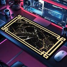 Luckybutterfly 1PC Black Gold Marble Large Mouse Pad, Luxury Geometric Border Non‑Slip Extended Desk Mat For Gaming Office Laptop Keyboard Decor - Black and White - View 5