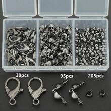 330pcs/Box DIY Jewelry Accessories, Includes 30 Lobster Clasps, 95 Embossed Caps And 205 Spacer Beads, Suitable For Weaving, Beading, Jewelry Making - Accessory Set (330 Pieces)/box - View 10