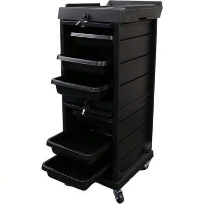 Trolley On Wheel, Beauty Storage Trolley With Drawers, Hairdresser Multi-Function Trolley, Barber Hair Trolly, Salon Spa Storage Cart, Tray, Hair Dryer Holder (Lockable 33x90cm)