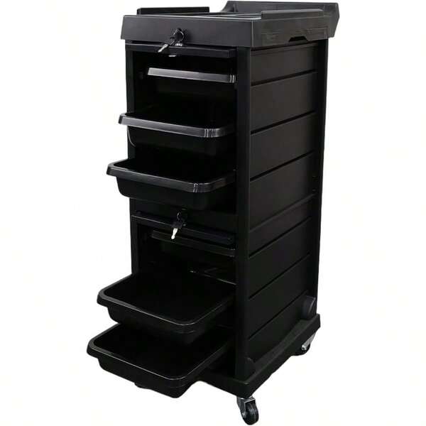 Trolley On Wheel, Beauty Storage Trolley With Drawers, Hairdresser Multi-Function Trolley, Barber Hair Trolly, Salon Spa Storage Cart, Tray, Hair Dryer Holder (Lockable 33x90cm)