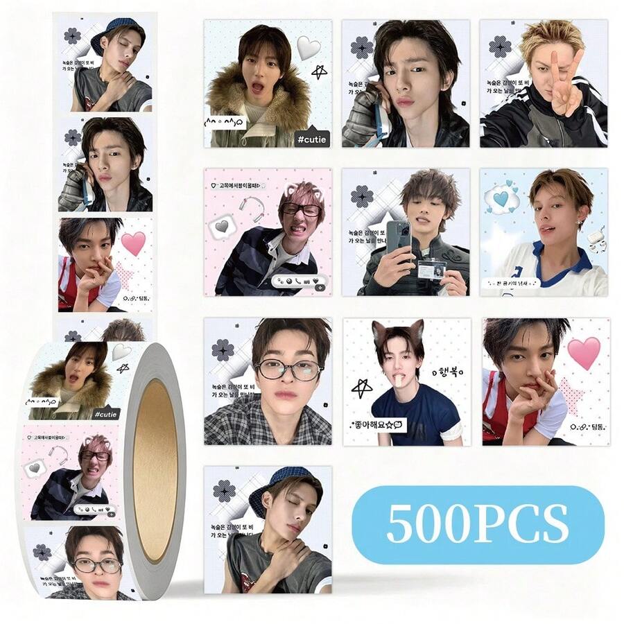 500pcs Stiker Gulung Boy Band Korea CORTI/S, Stiker Segel untuk Perencana, Botol Minum, Koper, Dekorasi Buku Catatan, Merchandise Penggemar, Hadiah Kecil untuk Sahabat Terbaik - MultiWarna - View 1