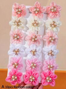 10pcs Women Pink Random Shiny Rhinestone 3D Solid Color Flower Hair Clips Pearl Cute Princess Side Hair Clips Versatile Bangs Clips 3D Hair Clips Alligator Hair Clips Side Clips Girls Hair Accessories Daily Use - Multicolor - View 10