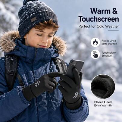 Gants de ski d'hiver pour garçons, coupe-vent, chauds et résistants au froid, style décontracté, gants de cyclisme d'extérieur unisexes pour enfants, gants à doigts complets résistants à l'eau, doublure thermique pour ski/jeux de neige, compatibles avec écran tactile