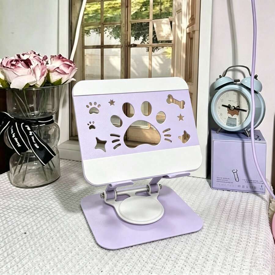 1pc Tablet Stand, All-Metal Cat Paw Design, Stable Support, Thickened Metal Arm Base, Cute Cat Paw Hollow Panel Design, Good Heat Dissipation, Suitable As A Gift