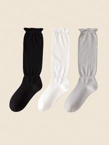 1/3 Pairs Anti-Slip Boneless Socks For Girls, Ankle-Length Red Rolled-Edge Slouch Socks, Cotton Solid Color Long Tube Socks, Korean Style - Multicolor - View 15