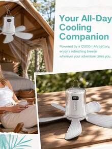 1pc Rechargeable Camping Ceiling Fan With LED Light,Portable Hanging Tent Fan 5‑Blade Quiet 4 Speed Remote Control RGB Ambient Light For Camping Dorm Bed - 1 - View 8
