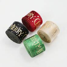 Christmas Gold Foil Letter Velvet Ribbon, Edge-Locked Woven Tape, Gift Wrapping Bow Handmade Decorative Satin Ribbon, Suitable For Gift Wrapping, Floral Decoration, Christmas Tree Decoration, Party Home Decor, Holiday Baking Packaging, Outer Packaging Binding Decoration, Etc. - Multiple Styles - View 4