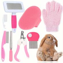 7-Piece Beauty Set, Rabbit Brush And Nail Care, Pink/Blue, Used For Loose Fur, Combing, Slight Tangling And Nail Care; Suitable For Cats, Dogs, Rabbits, Guinea Pigs, Hamsters, And Ferrets - Multicolor - View 1