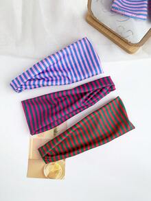 1pc Summer Fresh Color-Block Thin Striped Twisted Wide Headband, High Elastic Fabric Headband, Beach Vacation Fitness Non-Slip Versatile Energetic Hair Accessory - Multicolor - View 7