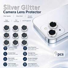 XINHONGYU 9件組相機鏡頭保護膜，適用於Duo-Phone 17 Pro Max、17 Air、17 Pro、16 Pro Max、16、15、15 Plus、14、13、12、11 Mini Plus Pro Max，亮面單層金屬閃粉，9H硬度防刮螢幕保護貼，時尚配件，貼心保護殼（銀色閃粉） - 9pcs - 查看 35