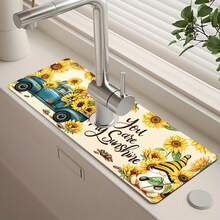 1pc Thanksgiving Floral Pattern Rubber Faucet Splash Guard, Bathroom Faucet Splash Pad, Mud Guard, Moisture-Proof Anti-Slip Faucet Pad, Kitchen Countertop Accessory. Protect Your Kitchen Countertop. - Multicolor - View 3