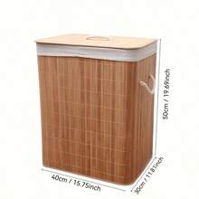Bamboo Laundry Basket, Large Capacity, Foldable, Movable, With Handle, With Lid, Universal Wheels, Rectangular/Round, Space-Saving Storage For Bedroom, Bathroom, Laundry Room, Home Use - Bamboo Original Color - View 3