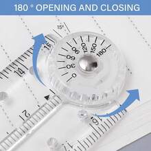1pc Rotatable Folding Geometric Ruler, Transparent Plastic Multi‑Angle Drawing Ruler, Student Math Measuring Stationery Supplies - Color Style Randomized - View 3