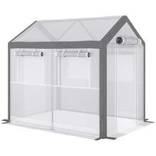 8 X 6 X 7 Ft Outdoor Walk-In Tunnel Greenhouse With Roll-Up Windows And 2 Zippered Doors, Weatherproof Plant Cover For Garden Backyard, Portable Clear PVC Greenhouse Tent For Seedlings And Vegetable Growing, Gray - 95.75 X 70.75 X 90.5 - View 1