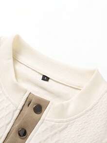Men's Old Money Business Style Textured Fabric Long Sleeve Sweatshirt, Spring/Autumn - Light Yellow - View 5