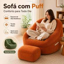 AUXOM Poltrona Sofá Preguiçoso com Puff Confortável Espuma Alta Densidade Capa Removível e Lavável para Sala e Quarto - laranja + puff - Visão 3