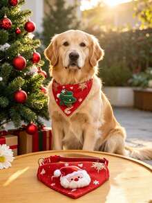 1pc Fabric Pet Triangle Bandana, 3D Embroidered Santa Claus & Christmas Tree Pattern, Adjustable Pet Collar Scarf, Pet Neck Accessory, Suitable For Christmas Party, Holiday Photos, Daily Pet Wear & Pet Gift - Multicolor - View 7