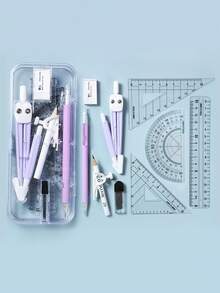 10pcs Student Compass And Ruler Set, Triangle Ruler, Protractor, Drawing Tools, Exam Study Stationery, Professional Drafting Ruler And Compass, Multi-Functional Pen Holder Design, Back To School - Sets - View 16