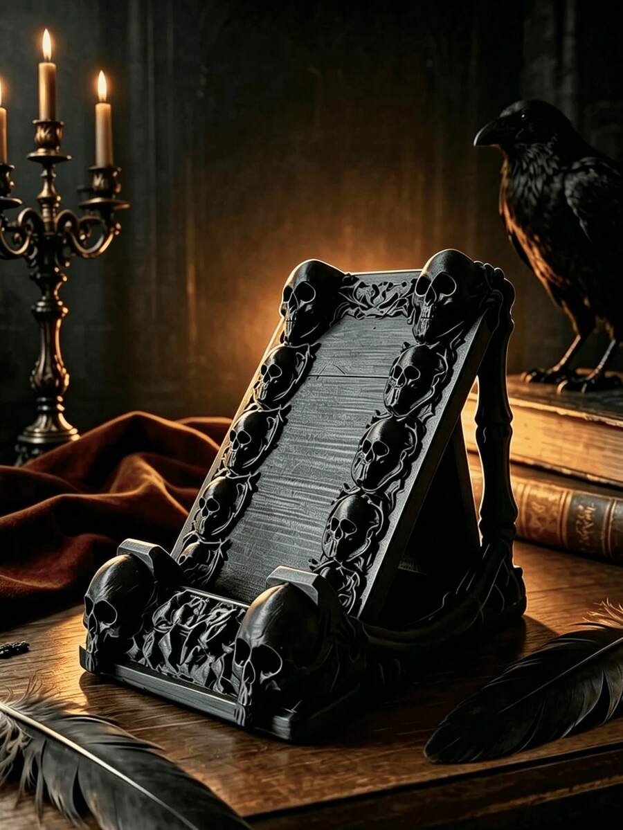 3D Gothic Skull Phone Stand, Creative Phone Holder, Desktop Phone Support. This Creative Desktop Decoration Is Suitable For Placement In Living Room, Bedroom, Office, Study Room. It Is Also An Ideal Choice For School Supplies, Compatible With All Smartphones And Tablets, Stable And Anti-Slip Desktop Storage, Essential For Office And Home Daily Use, Portable Travel Desktop Phone Stand Accessory