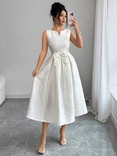 Vestido elegante de verano con jacquard sin mangas de longitud media para mujer, azul marino, para invitada de boda, cena formal, fiesta, vestido de vacaciones color
