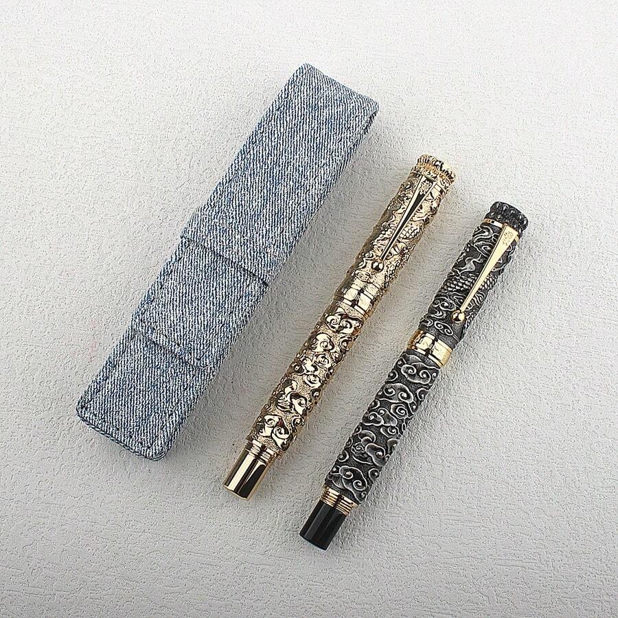 Luxury Gold Embossed Cloud Pattern Fountain Pen Vintage Metal Carved M Nib Business Signature Writing Pen Collectible Gift Stationery - Huabiao - View 1