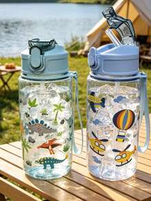 1PC 500ml Cartoon Transparent Straw Water Cup, 4 Cute Patterns: Candy, Unicorn, Airplane And Marine Life, Fresh Dopamine Color Palette. With Pop-Up Straw Lid, Portable Hanging Rope, Lightweight And Convenient For Back To School, Outdoor Camping, School Commute, Suitable For Kids. Can Hold Ice Water And Room Temperature Water, Do Not Fill With Hot Water Above 50°C, Perfect For Gifts Or Personal Use. - Multicolor - View 4