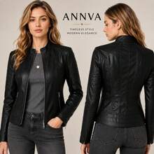 Casual, de piel de PU, con cremallera - Negro - Ver 1