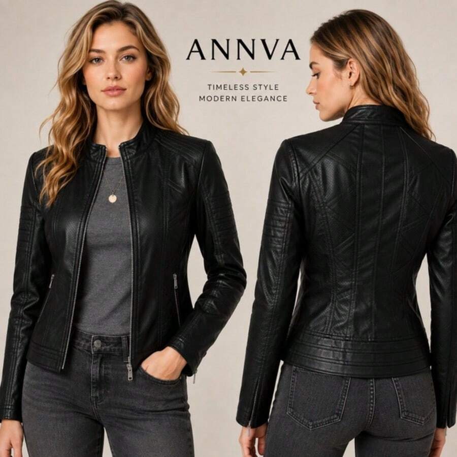 Casual, de piel de PU, con cremallera - Negro - Ver 1