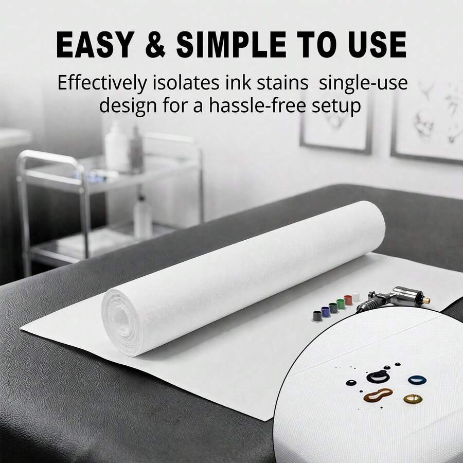Disposable Tattoo Table Pad Roll, Anti-Ink & Waterproof Countertop Isolation Cloth, Effectively Isolates Ink Stains, Keeps Tattoo Workbench Clean, Protective Table Cover For Professional Tattoo Artists & Beginners - White - View 1