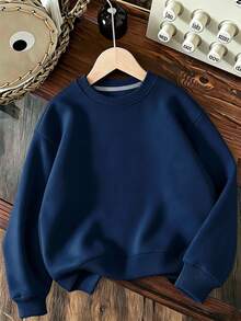 2 Pieces Set Oversized Crew Neck Sweatshirt And Wide Leg Pants For Teen Girls, Solid Color Drop Shoulder Crew Neck Long Sleeve Sweatshirt + Loose Wide Leg Pants Set, Suitable For Autumn/Winter Daily Wear - Navy Blue - View 6