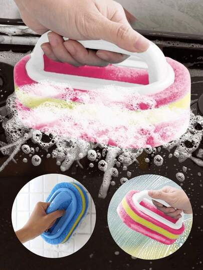 2PCS Powerful Sponge Brushes, Multi-Purpose Cleaning Tools For Removing Grease And Stains From Bathtubs, Tiles, Stovetops, Glass, Kitchens, Bathrooms And Floors. Durable Home Cleaning Accessories For Apartments And Daily Use.