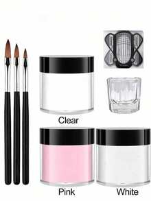 6/14/12/5pcs 10g Nail Powder Set, Powder & Liquid Set, Includes Glitter 3D Nail Brush Crystal Liquid Set, Black White Transparent Powder Set, Suitable For Beginners Home Use, With Nail Brush - Multicolor - View 2