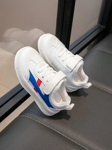 1 Pair PU Leather Fashion Lightweight Comfortable Little Girls Shoes Spring/Autumn Embroidered White Low-Top Baby Sneakers - Blue - View 2
