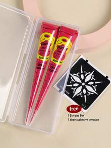2pcs Rose Pink Nail Art Tattoo Cream With Storage Box, DIY Body Painting Tattoo Ink For Arm, Shoulder, Neck, Collarbone, Back, Semi-Permanent Plant-Based Tattoo Ink - Hot Pink - View 2