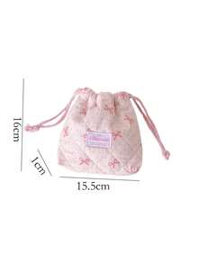Cute Bowknot Quilted Drawstring Bag, Soft Fabric Portable Storage Pouch, Suitable For Baby Small Items, Cosmetics - View 3
